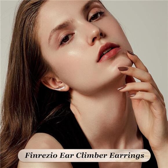 FINREZIO 6Pairs Ear Cuffs Climber Hoop Earring CZ Arrow Crawler Stud Earring - Picture 3 of 7